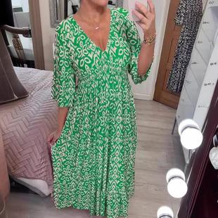 holiday long dress floral neck versatile size Large