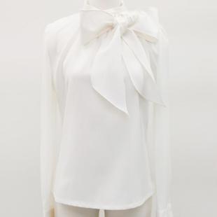 loose long sleeve bow versatile shirt Chiffon womens