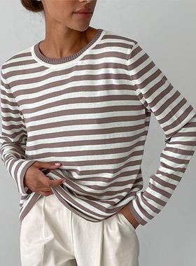 women striped loose warm sweater long thicken pullovers