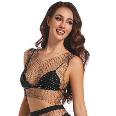 vest swimsuit Womens sexy top hot diamond mesh girl