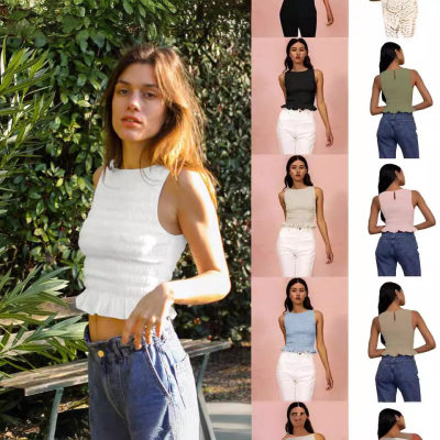 Highly elastic and sexy ruffled slim fit women's top