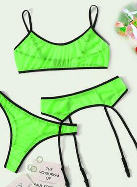 set bra see-through color fluorescent mesh garters with