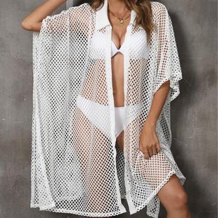 Shirt Irregular Collar Grid Splicing Loose Coverup Dress
