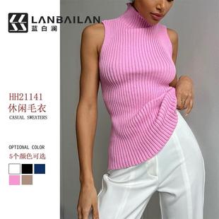 Women's Turtleneck Sleeveless Top Fashion Casual Sweater