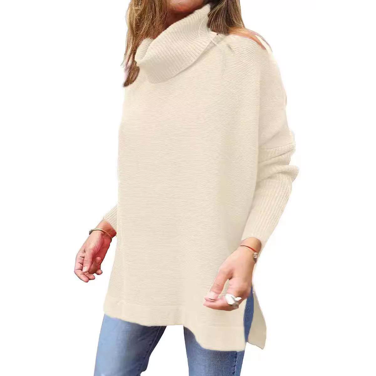 Turtleneck Oversized Sweater Mid-Length Bat Sleeve Hem