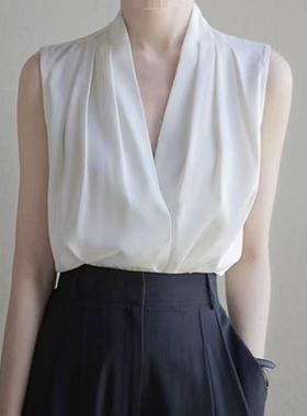 blue Value-conscious imitation white silk sleeveless