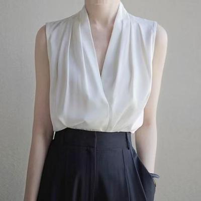 blue Value-conscious imitation white silk sleeveless