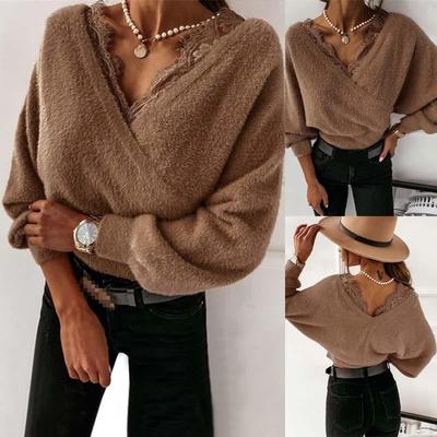 Tops Sexy solid color lace suspenders flannel long sleeve