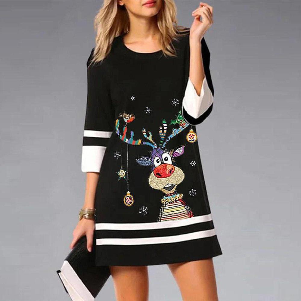 spring autumn christmas dress christmas print party dress