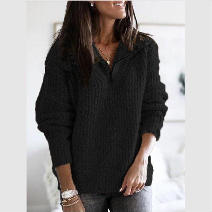 Womens zipper pullover long sleeve knit sweater coat