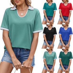 shirt short color lapel sleeve loose Contrast women top