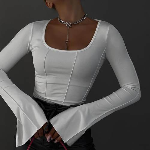 -shirts for women square collar backless casual chic