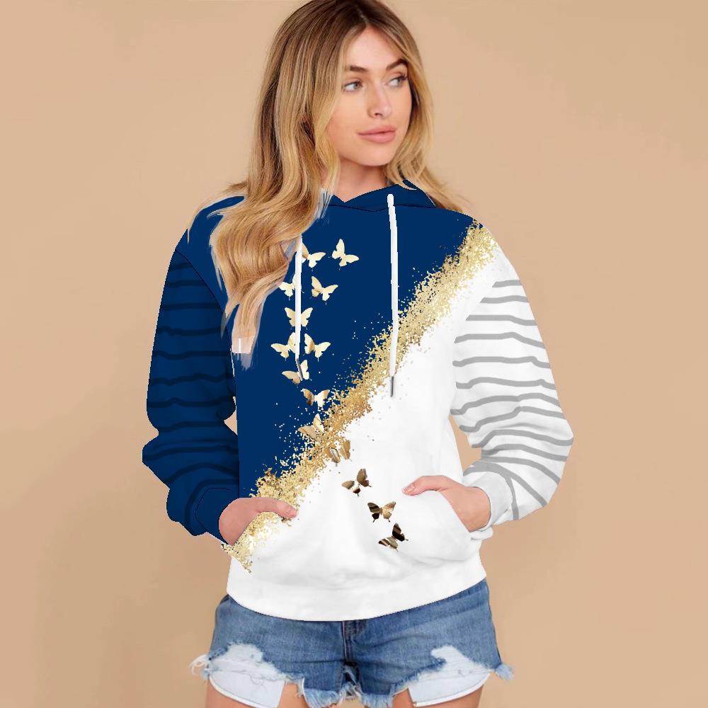 Womens Contrast Color Hooded Jacket Butterfly Fleece