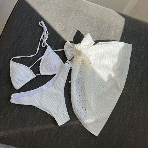 欧美泳衣三件式露背抽绳绑带比基尼泳装Backless swimsuit bikini