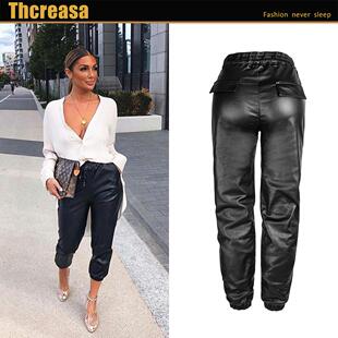 elastic hole wide rope pants tied loose high leather metal