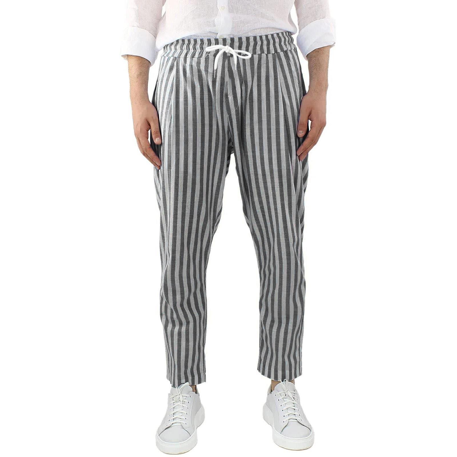 Trousers Linen and Cotton Mens Linen Straight Loose Casual