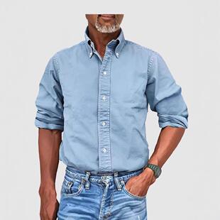 Men Shirt Color Solid Button Lapel Shirt All-match Urban