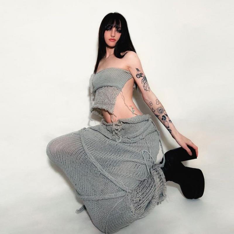 suit skirt long tassel waist high vest small lace-up