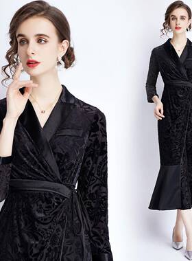 Evening long dress waist temperament suit black skirt high