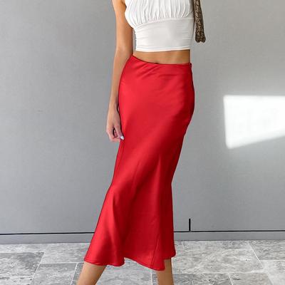 solid purple satin silk skirt women high waisted summer