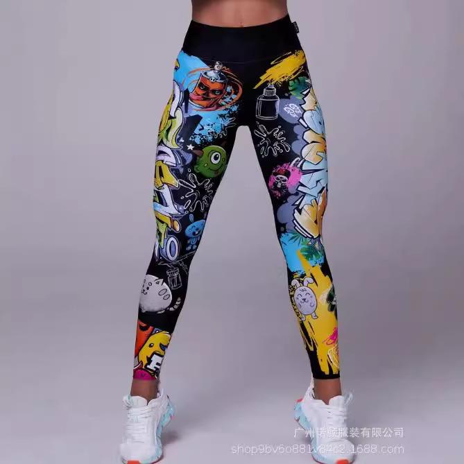 black leggings abstract rose leggins elastic bird female