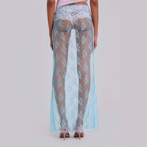 Lace Sheer Hollow-Out Midi/Maxi Skirt Mesh Tulle Design半裙