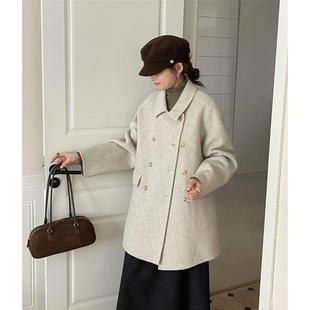 减龄娃娃领小个子中长款 25年新款 双面羊毛呢大衣外套女 索维拉