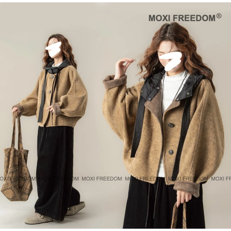 【松弛切片】秋冬新款小个子短款休闲可拆卸帽子双面羊毛大衣外套
