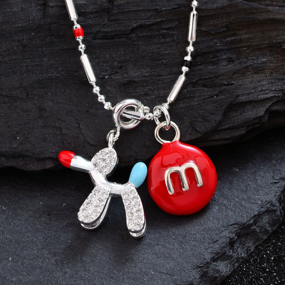 多巴胺彩色m豆镶钻气球狗吊坠项链女小众锁骨链时尚可爱颈链