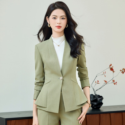 绿色职业装女套装时尚通勤西装