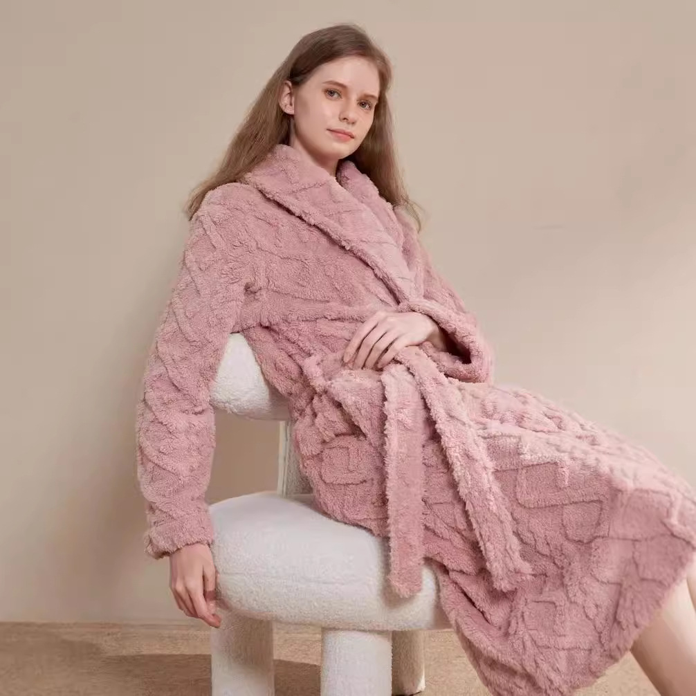 跨境女装外套亚马逊秋冬新款毛绒大衣珊瑚绒加厚加绒女睡袍长浴袍