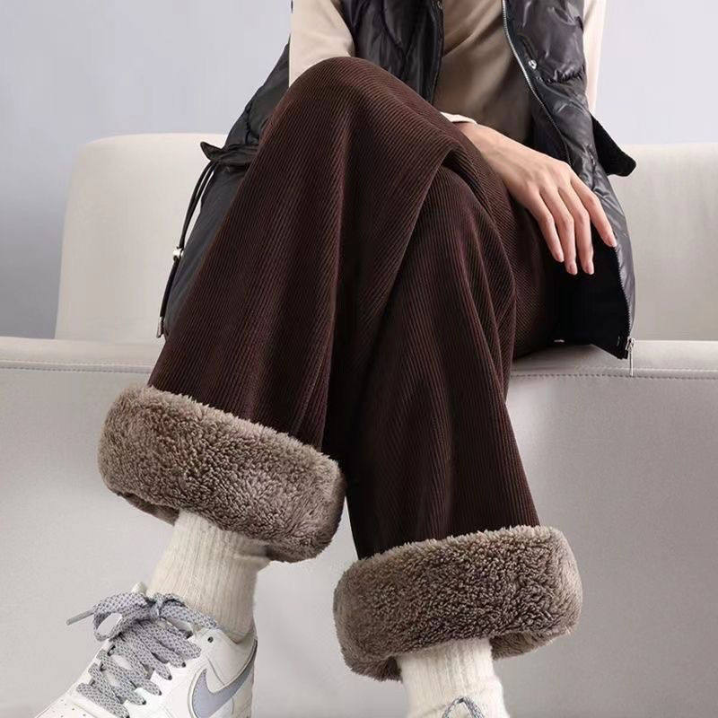 大码300斤羊羔绒加厚加绒冬季新款宽松显瘦胖MM200斤雪尼尔直筒裤