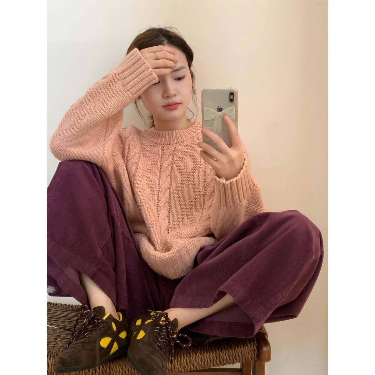 此外 慵懒风粗麻花针织衫女2025秋季新款套头毛衣学院风小个子潮