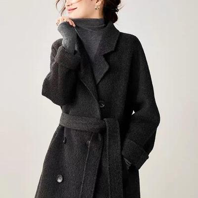 黑灰色双面羊绒大衣女2025秋冬新款韩系宽松中长款高端羊毛呢外套