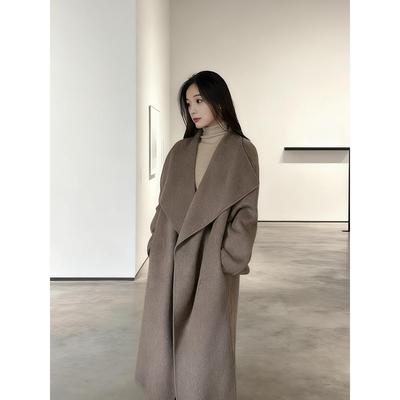 灰色双面羊绒斗篷大衣女2025秋冬新款高级感大翻领中长款毛呢外套