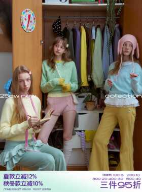 riverstone plus 糖果色圆领纽扣毛衣女慵懒感短款软糯针织衫上衣