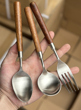 胡桃木304不锈钢餐勺刀叉套装西餐牛排木柄刀叉勺 日式复古餐具
