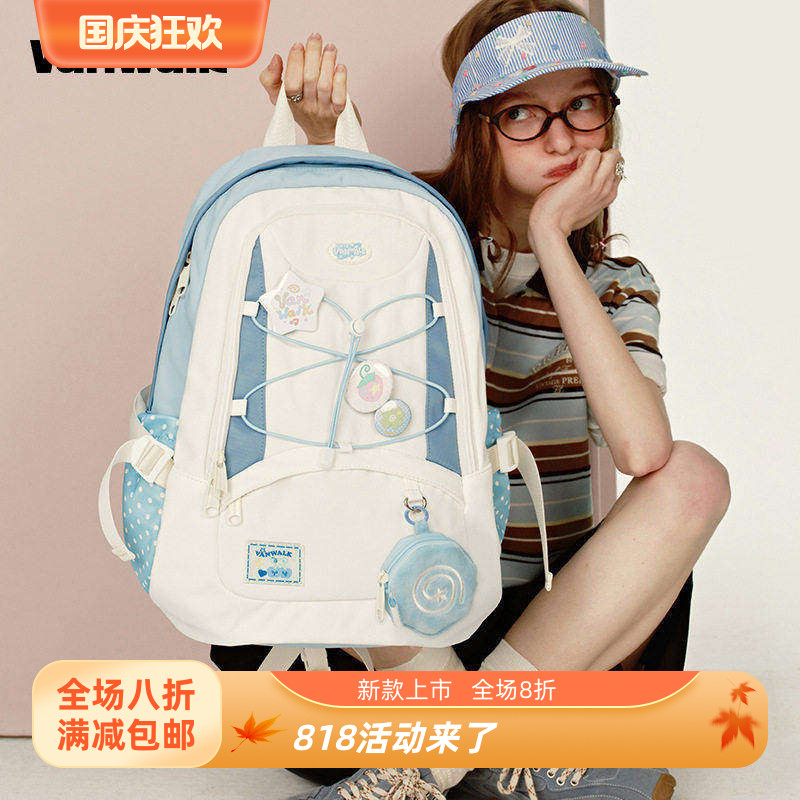 VANWALK手账系列 新款初中高中女生大容量电脑书包ins学生双肩包图片