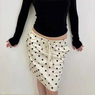Polka dot drawstring straight skirt 波点抽绳松紧腰直筒半身裙