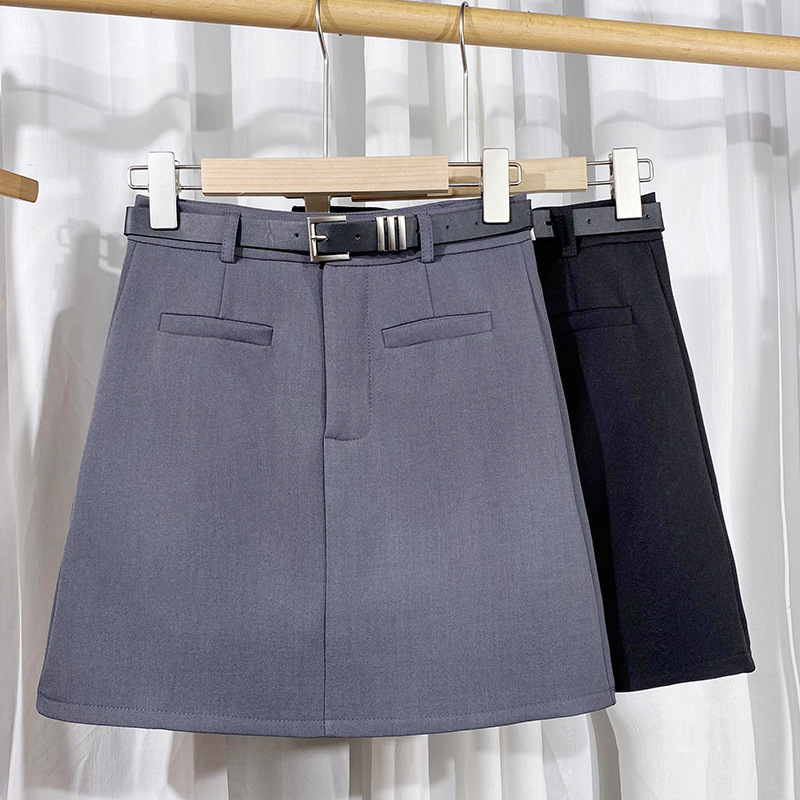 高腰A字带内衬修身半身裙