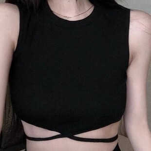 交叉绑带无袖内搭背心 Cross-laced sleeveless inner layer vest