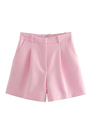 女士高腰褶皱休闲短裤