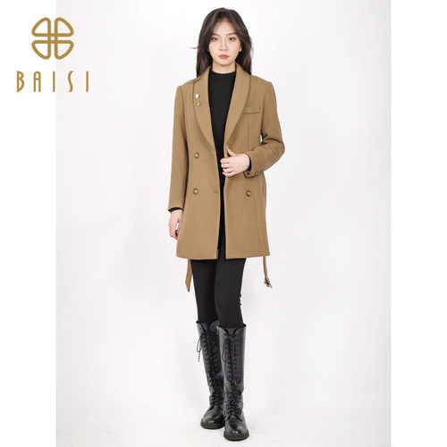 百丝小香风知性大气长袖外套2023冬季新品立体肩线双排扣外套女