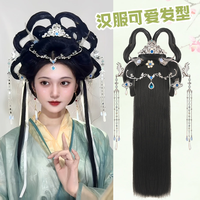 汉服假发全头套古风假发包一体式发箍懒人古装假发造型发髻头饰女