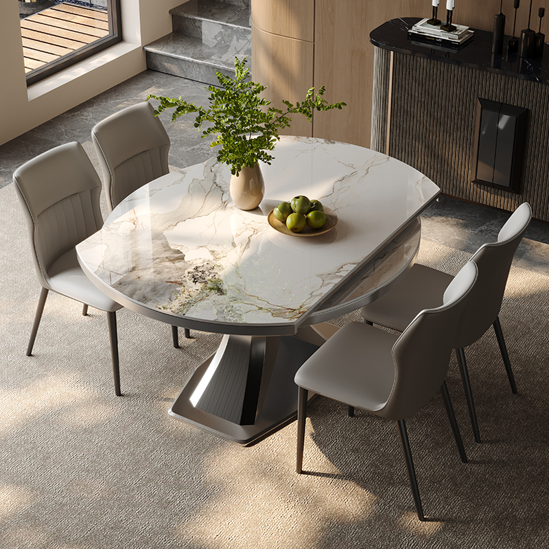 伸缩火锅餐桌可变圆桌意式家用小户型带转盘嵌入式电磁炉一体餐桌