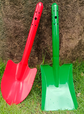 一体大头铁锹铲土方铲平头喷塑不生锈家用铲土多短柄便携红色绿色