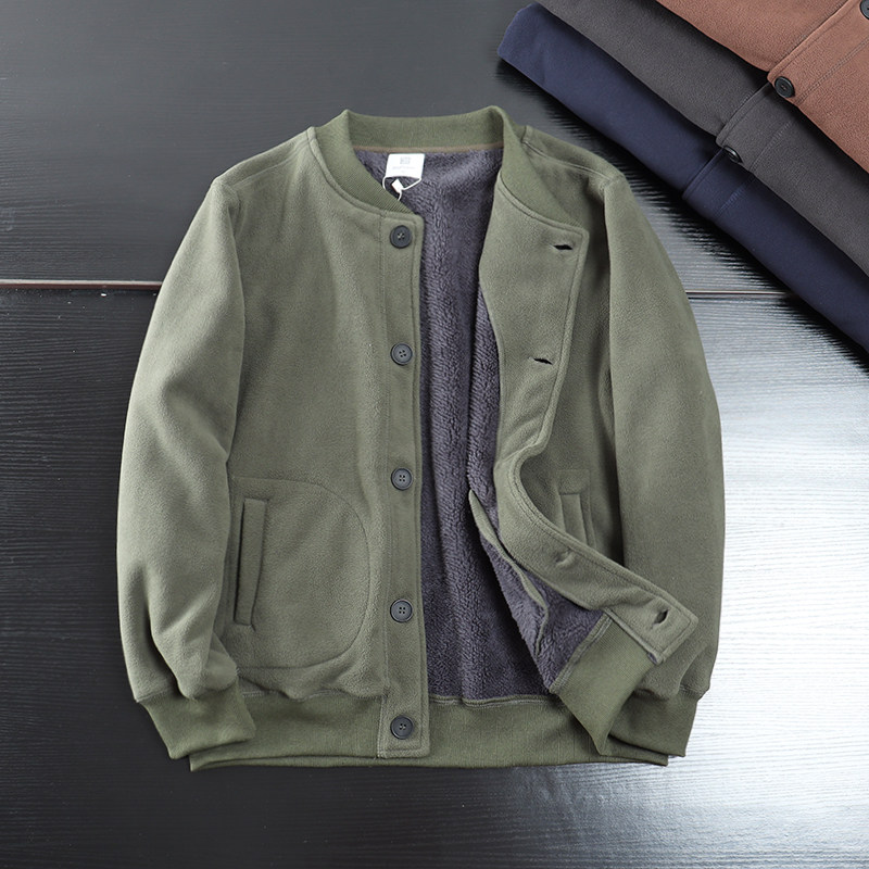 美式复古加绒立领秋冬棒球服夹克