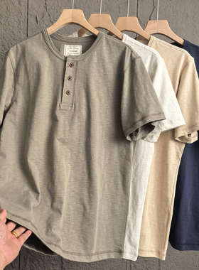 外贸50美刀 亨利领竹节棉亚麻吸湿透气春夏简约男士休闲短袖T恤潮