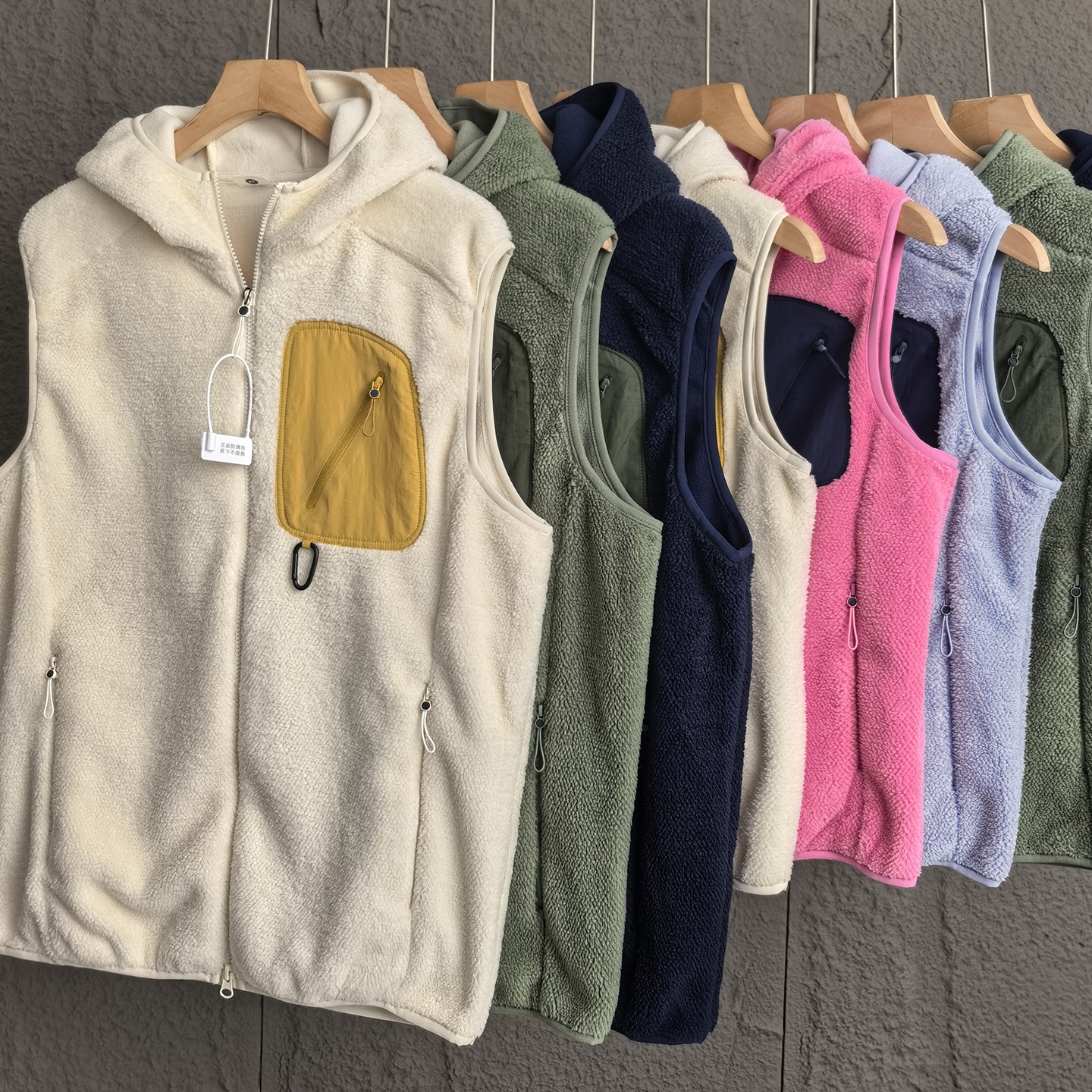 男女款舒棉绒撞色口袋摇粒绒马甲