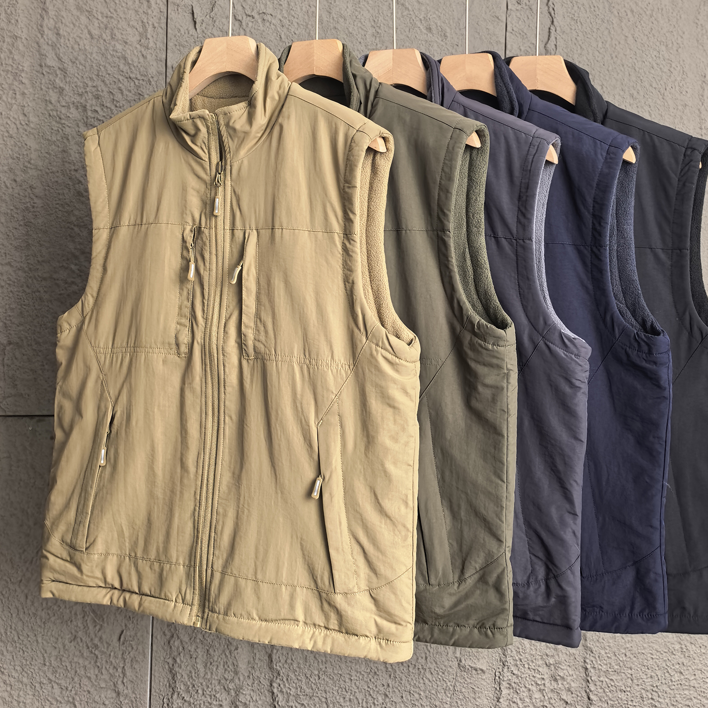 美式工装风双面穿立领加绒马甲